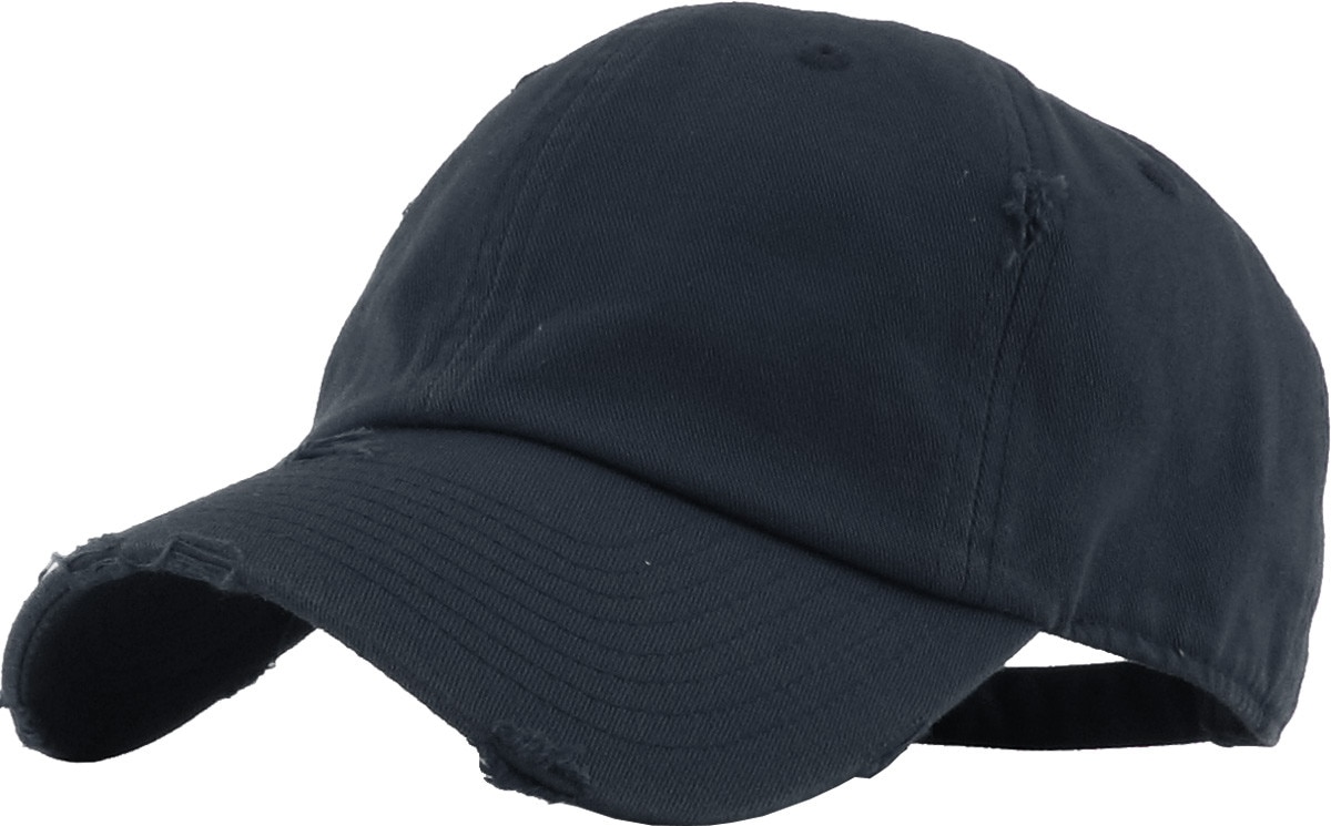 Navy Blue Distressed Vintage Baseball Cap Front Side View